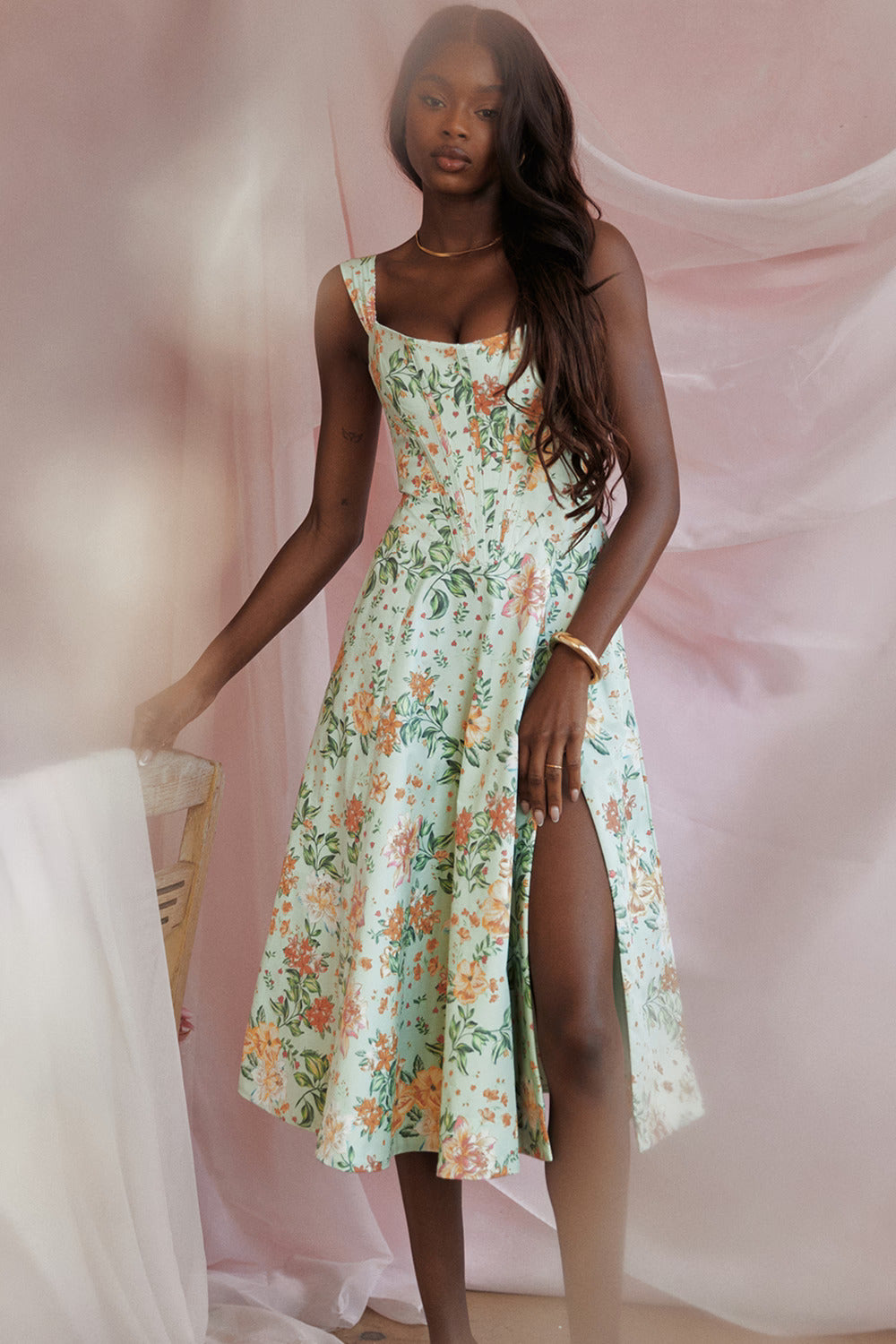 Marcella - Floral Corset Midi Dress