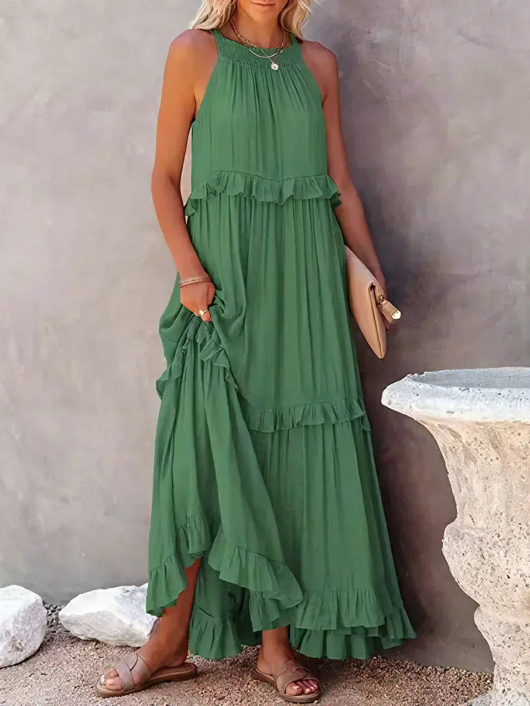 Emilia - Halter Ruffle Maxi Dress