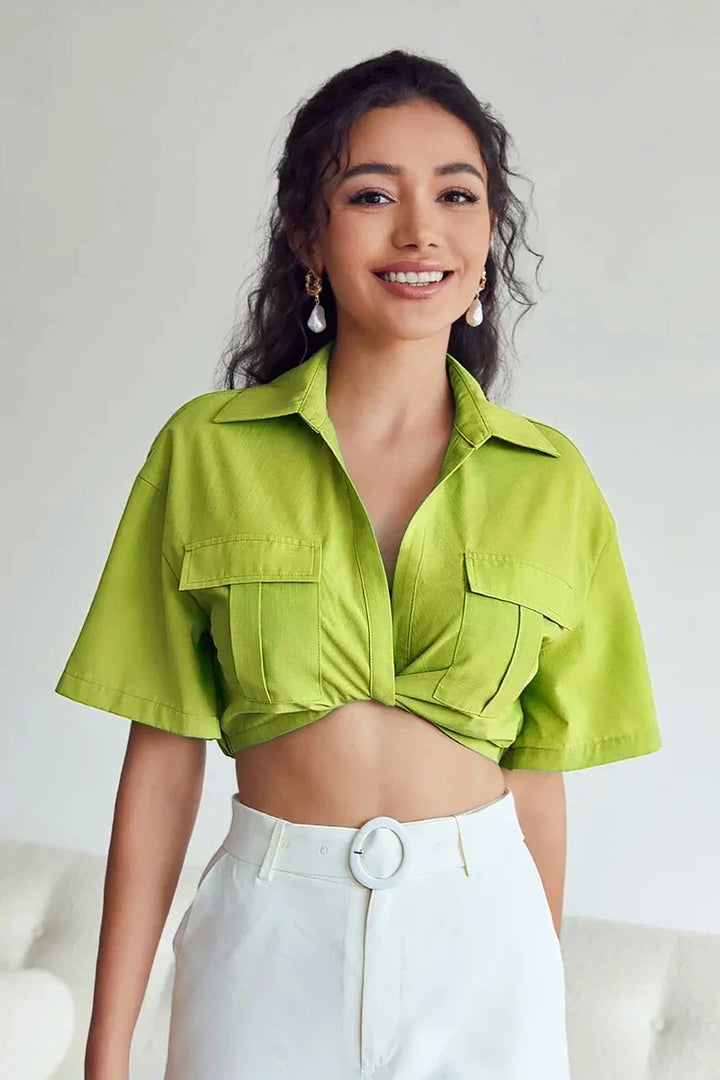 Lola - Twisted Crop Linen Blouse