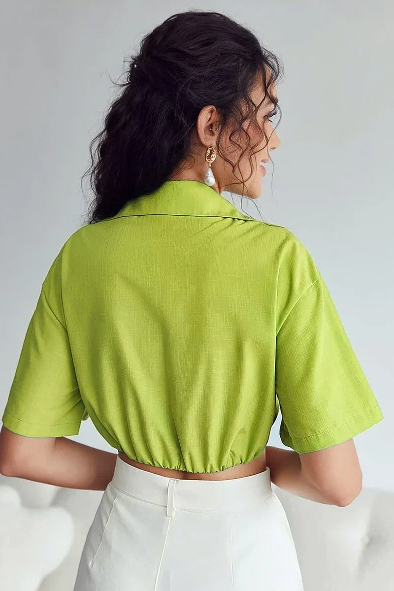 Lola - Twisted Crop Linen Blouse