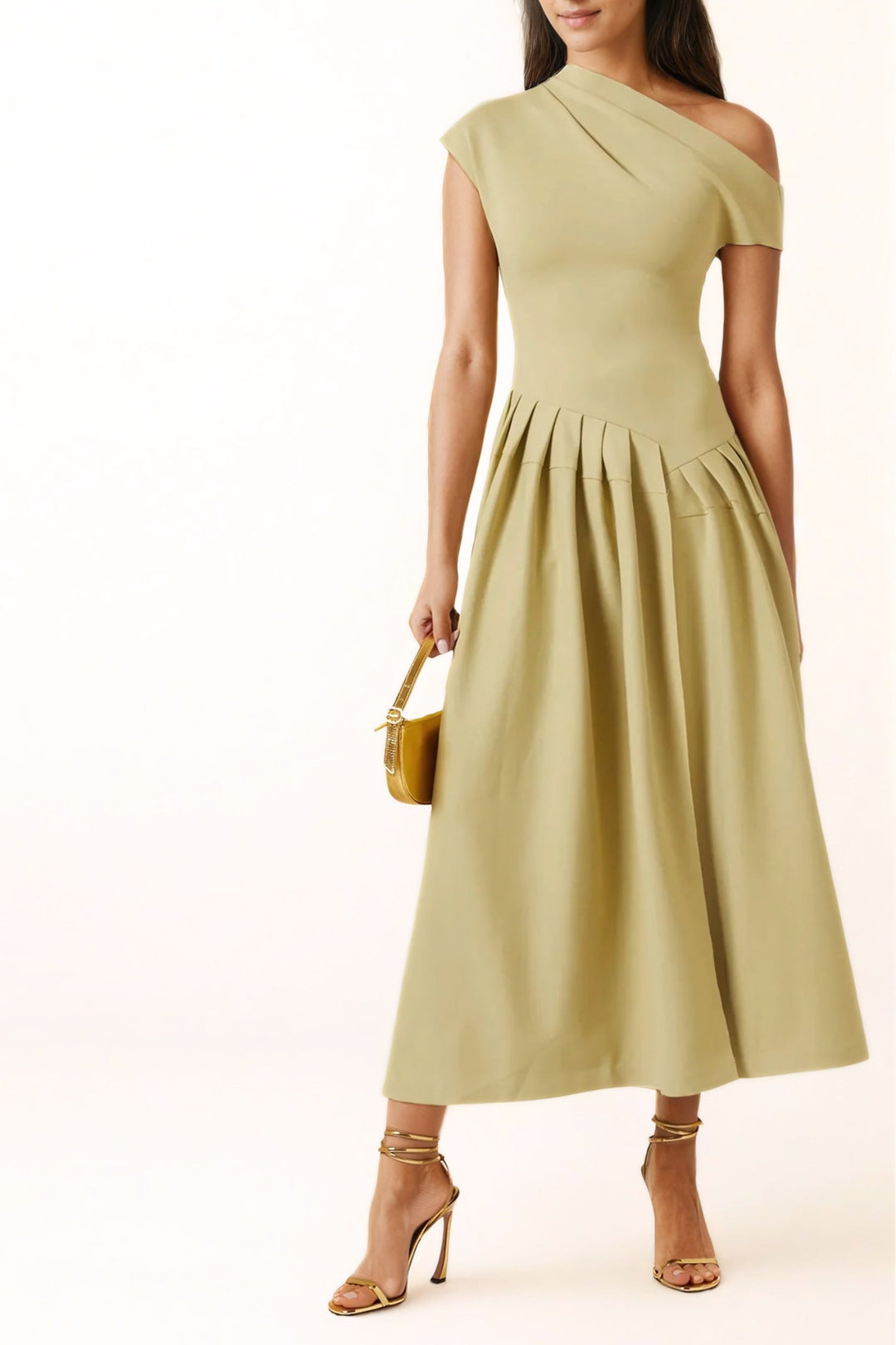 Francheska - Asymmetrical Pleated Midi Dress