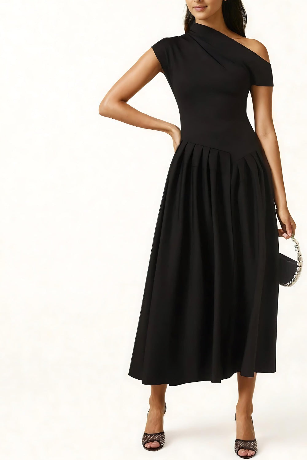 Francheska - Asymmetrical Pleated Midi Dress