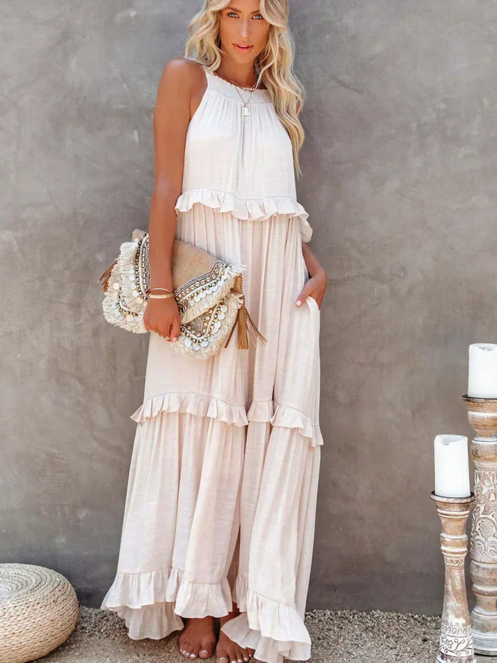 Emilia - Halter Ruffle Maxi Dress