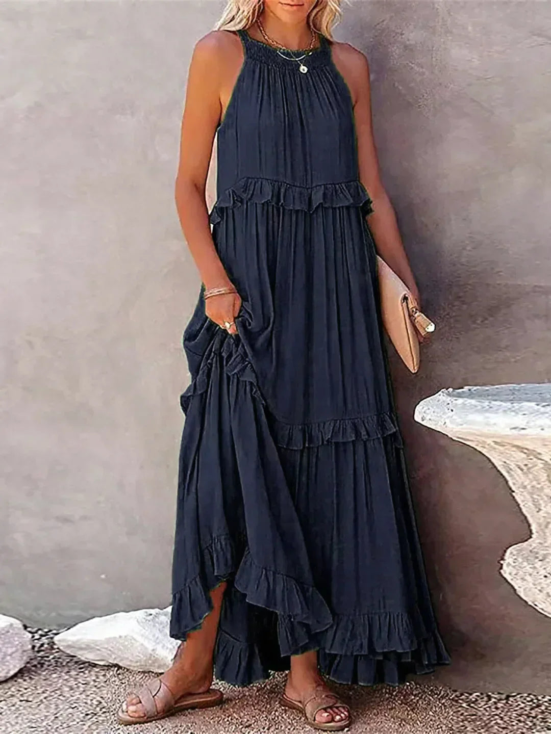 Emilia - Halter Ruffle Maxi Dress