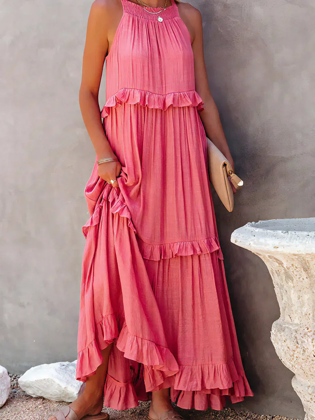 Emilia - Halter Ruffle Maxi Dress