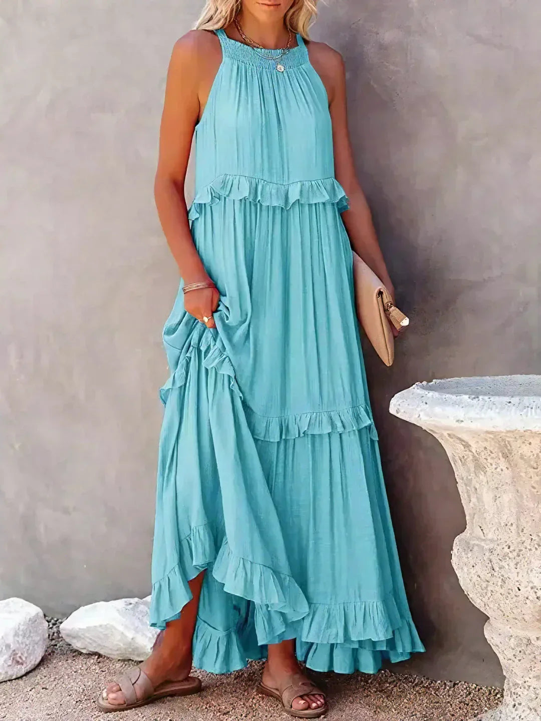 Emilia - Halter Ruffle Maxi Dress