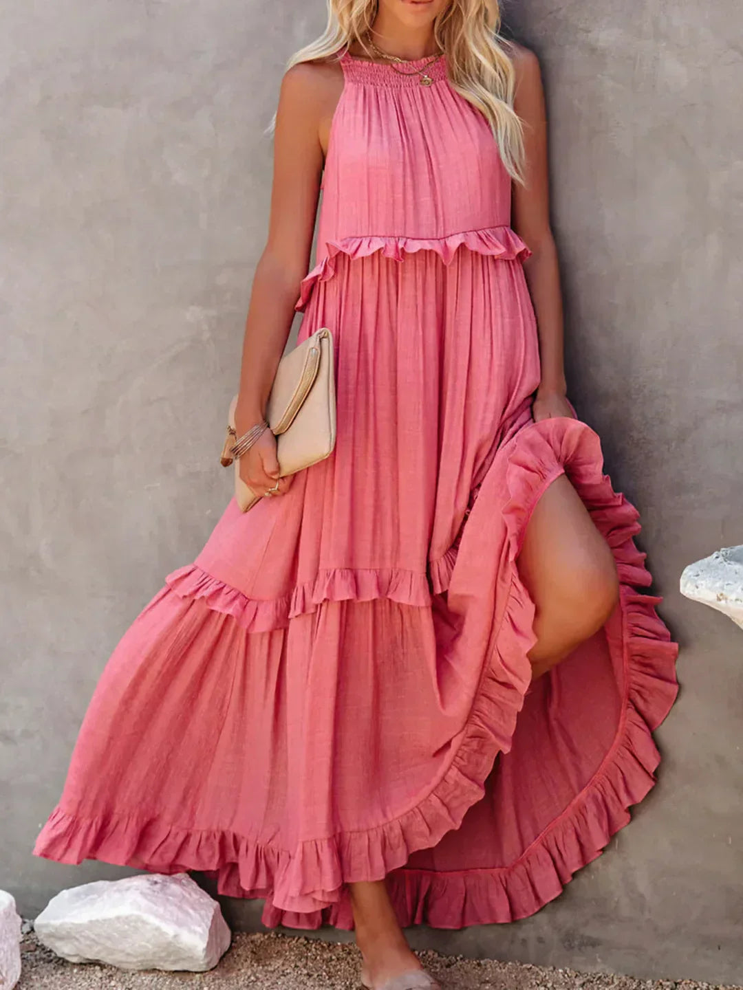 Emilia - Halter Ruffle Maxi Dress