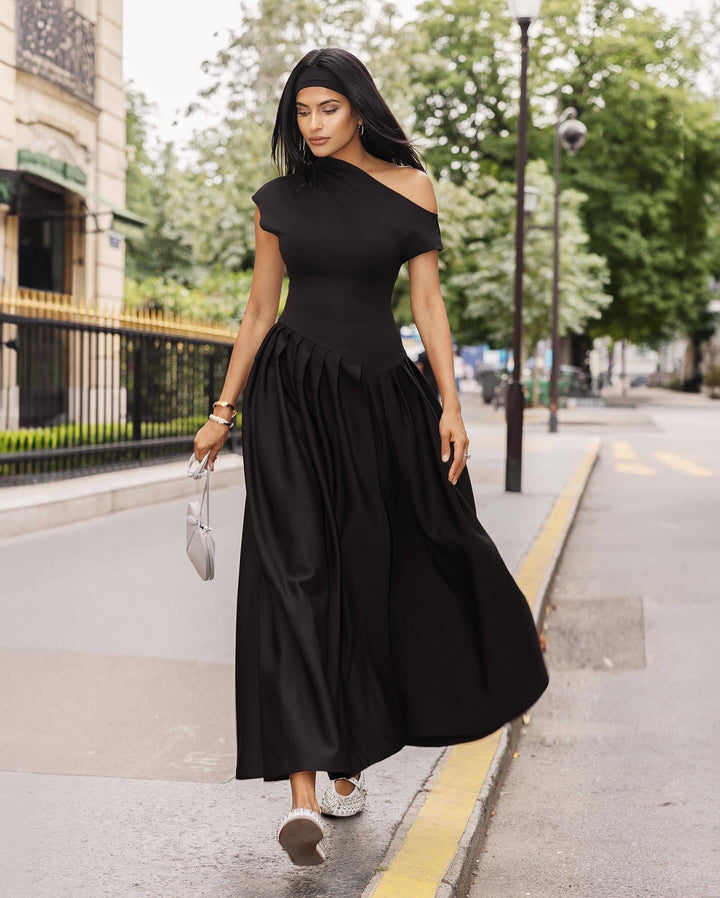 Francheska - Asymmetrical Pleated Midi Dress