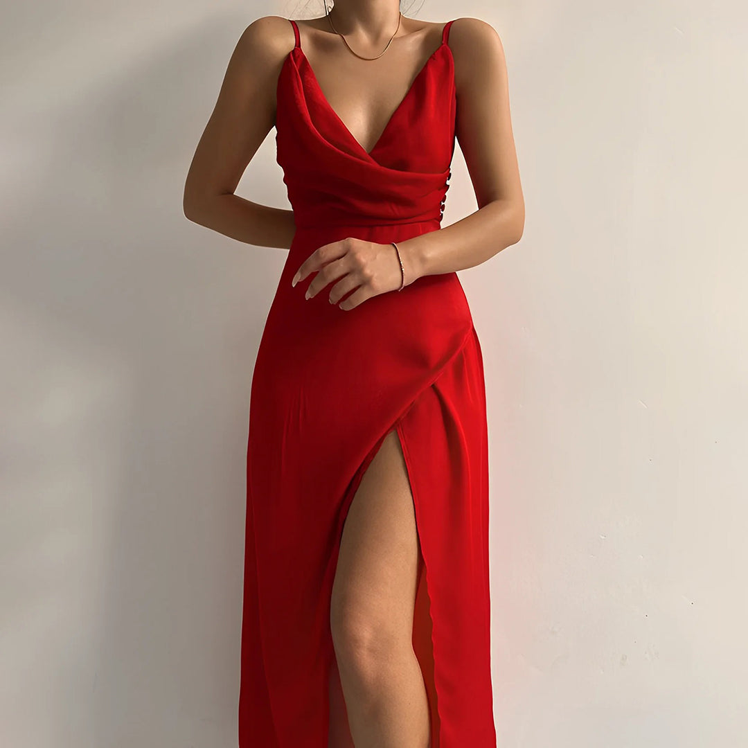 Charlotte - V-Neck Slit Midi Dress