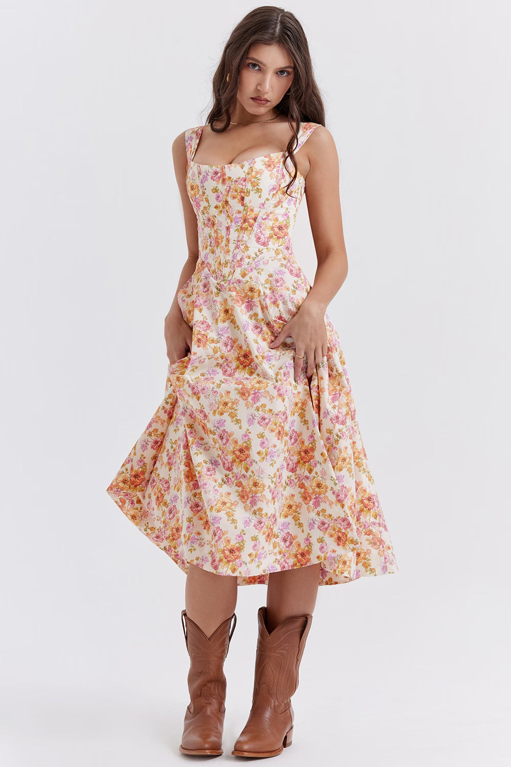 Marcella - Floral Corset Midi Dress